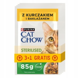 PURINA CAT CHOW STERYLIZED Z KURCZAKI I BAKŁAŻANEM 85G 3 + 1 gratis