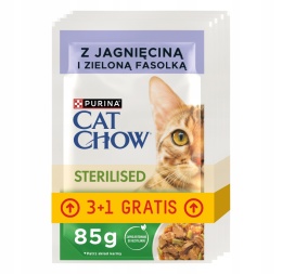 PURINA CAT CHOW STERYLIZED Z JAGNIĘCINĄ I ZIELONĄ FASOLKĄ 85G 3 + 1 gratis