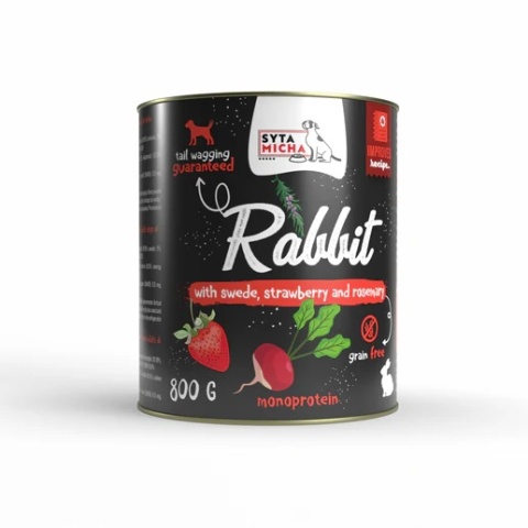 Syta Micha Karma mokra dla psa królik z brukwią truskawką i rozmarynem 800g Syta Micha Karma mokra dla psa królik z brukwią truskawką i rozmarynem 800g