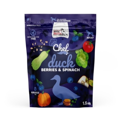 Syta Micha Sucha karma dla psa Kaczka, jagody i szpinak 1.5kg Syta Micha Sucha karma dla psa Kaczka, jagody i szpinak 1.5kg