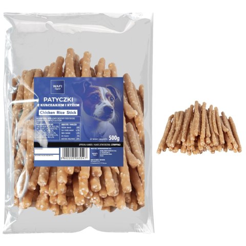 WAFI PATYCZKI Z KURCZAKIEM I RYŻEM 500G WAFI WAFI PATYCZKI Z KURCZAKIEM I RYŻEM 500G WAFI